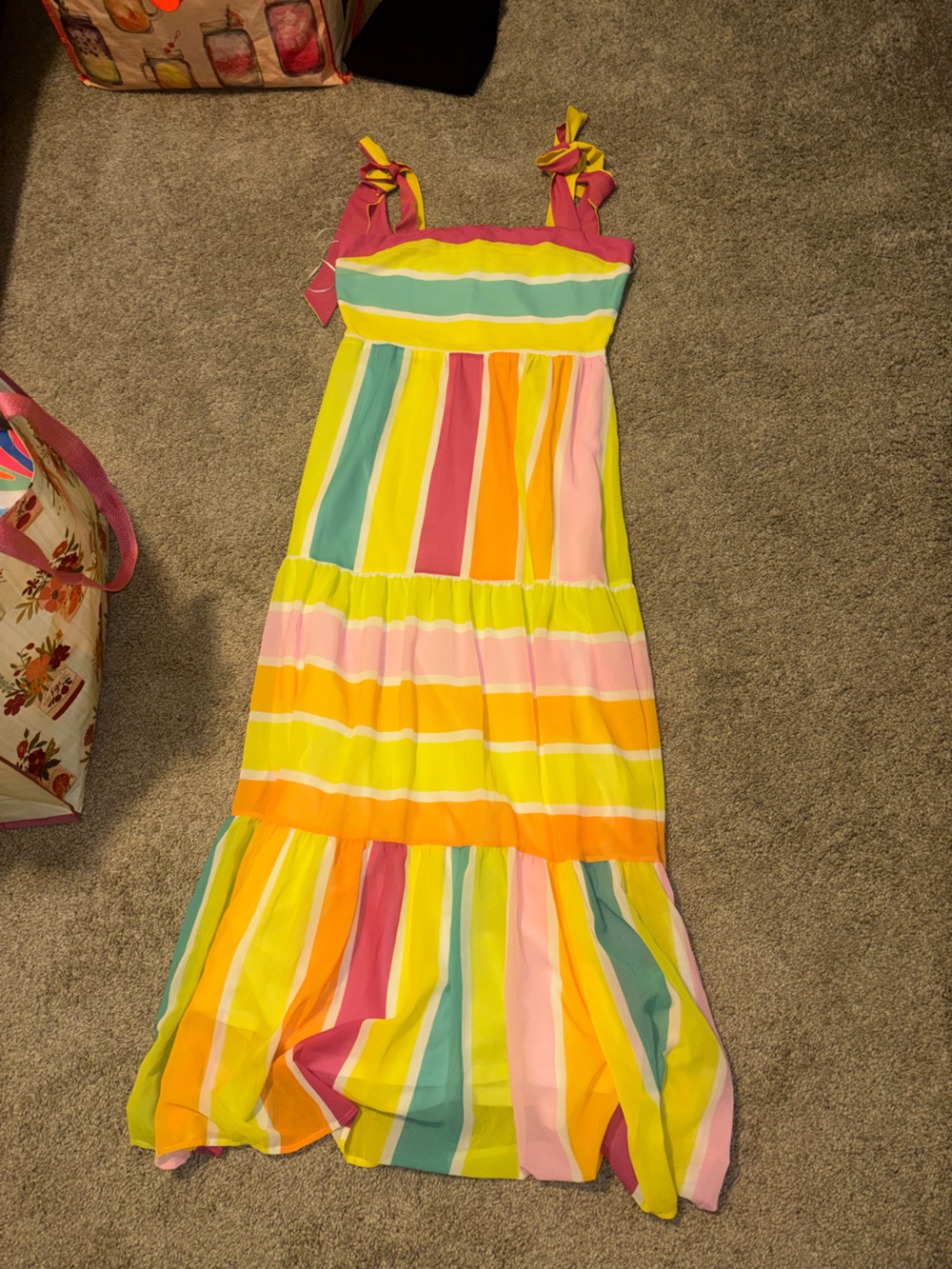 Flying Tomato Multicolor Striped Maxi Dress - Yellow, Pink, Orange, Teal
